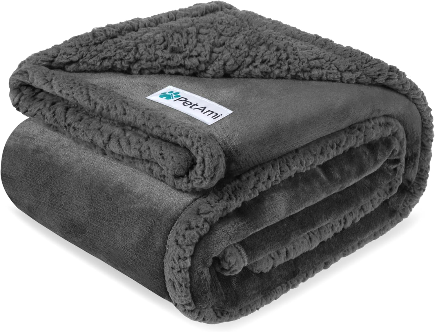 Petami Waterproof Dog Blanket for Bed Couch Sofa | Warm Sherpa Pet Throw Blanket | Super Soft Microfiber Fleece | Reversible Design for Puppy and Large Pet Dog | 60 X 80 Inches (Gray/Gray Sherpa) image number 6