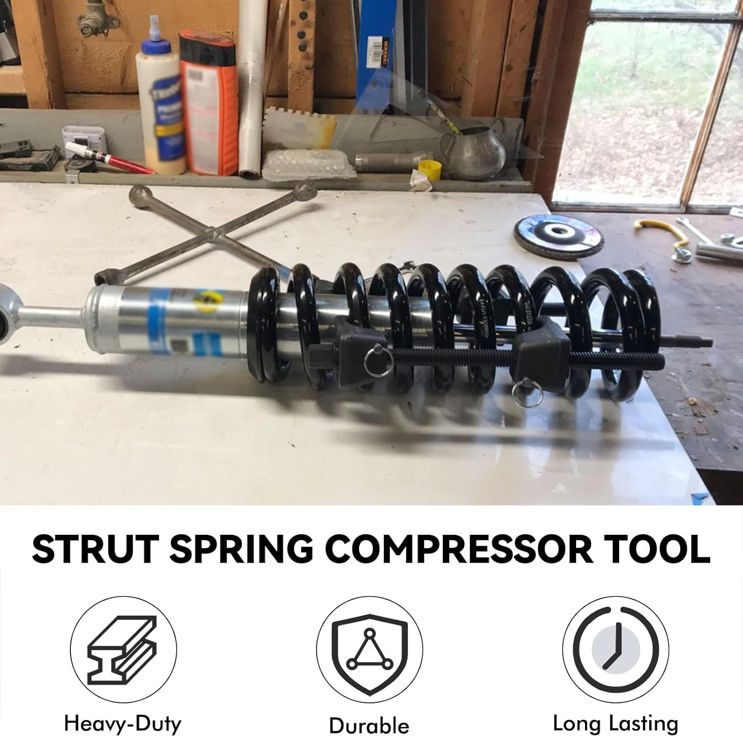 Coil Spring Compressor Tool Kit, 2-Pack Macpherson Strut Spring Compressor Set with Heat-Treated Hooks, 1/2" Square Drive & 22Mm Hex Compatible, 10.5" Range, for Shock Absorber & Strut Replacement image number 5