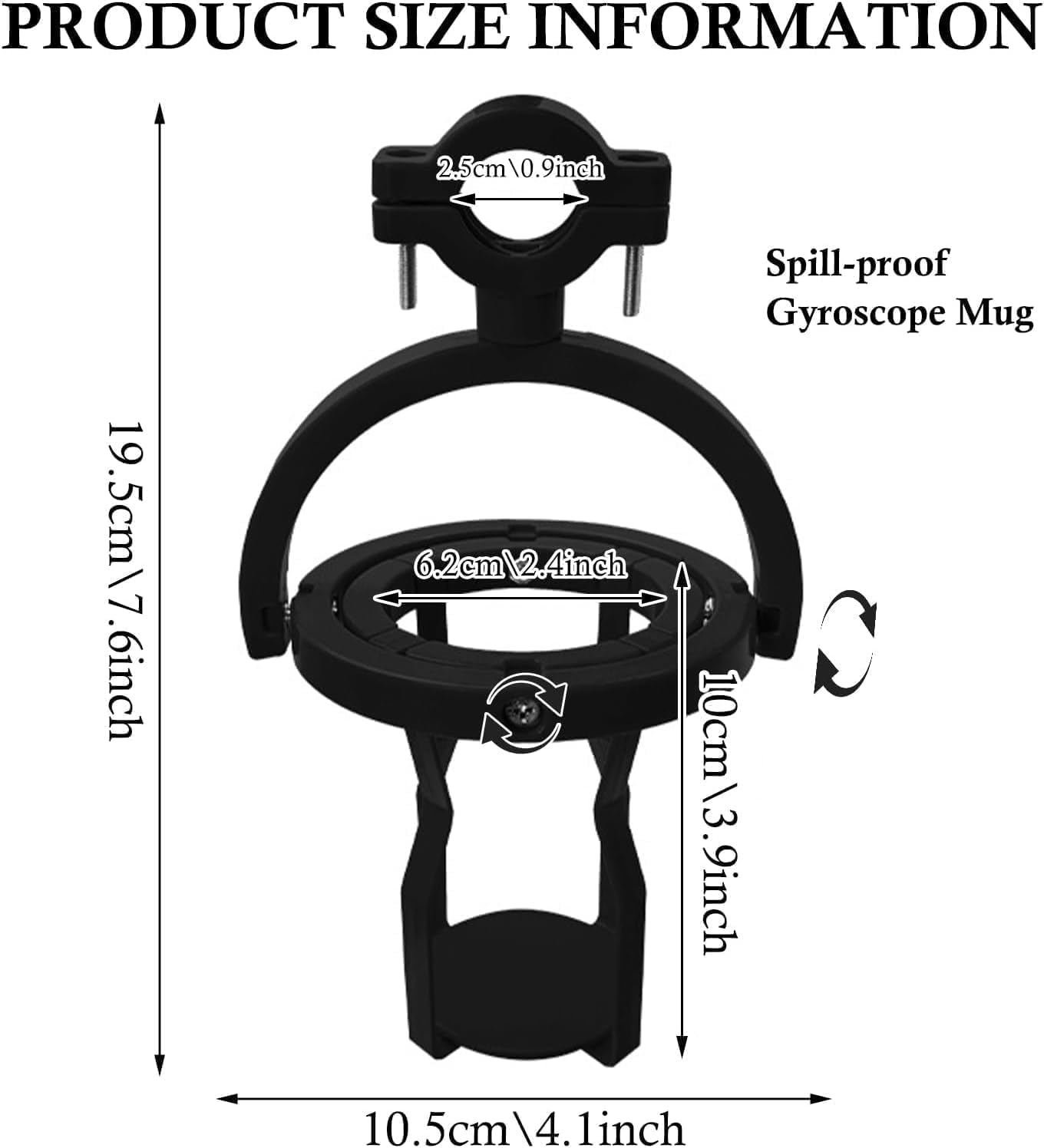 Gyroscopic Self-Leveling Cup Holder, 1Pc Gyroscopic 360&deg; Rotatable Universal Cup Holder Expander Clamp, Anti-Spill Gyroscopic Cup Holder for Car or Bike, Black image number 5