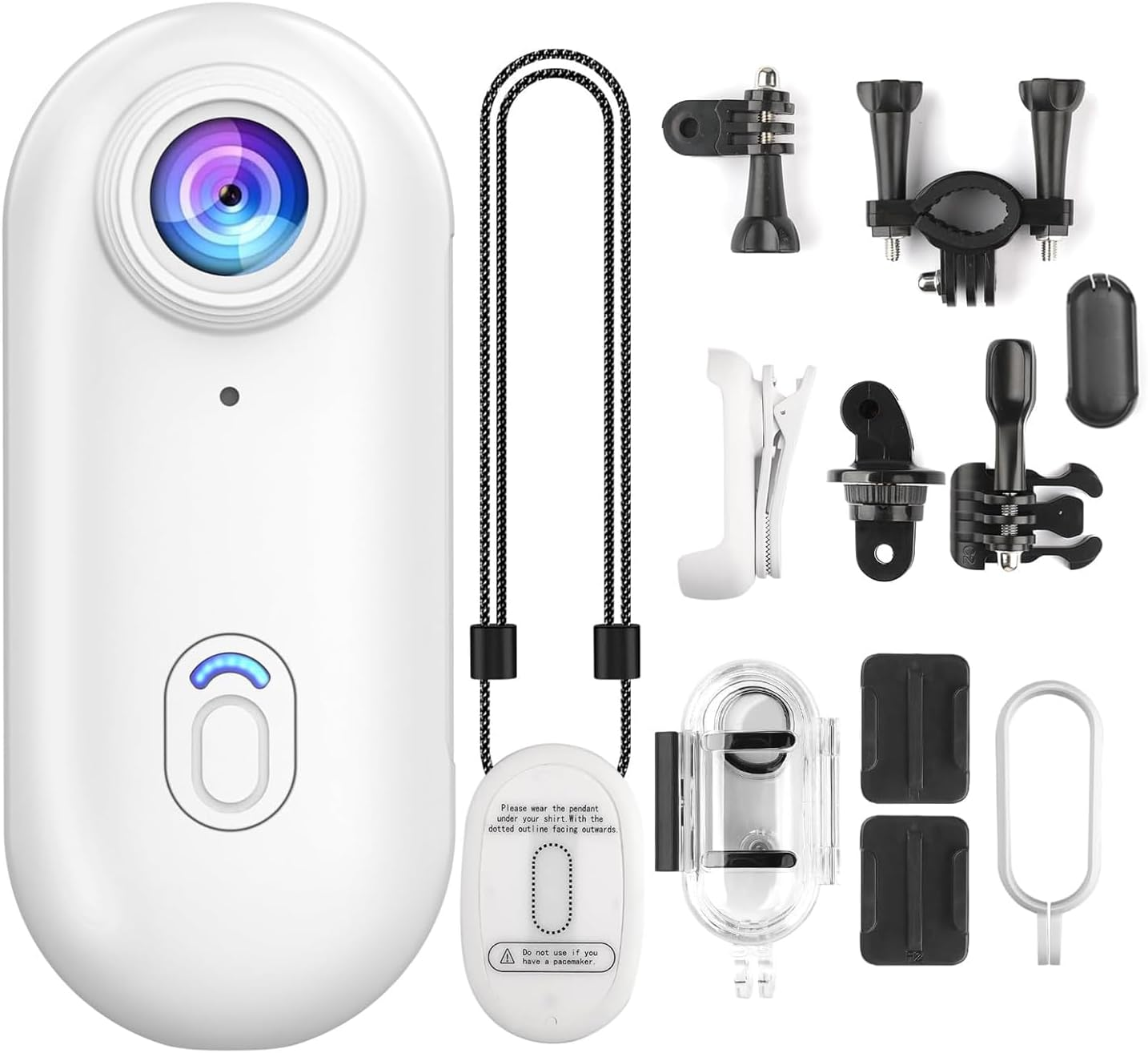 Body Camera Cam, 1080P Thumb Action Camera with Spring Clip, Wearable Necklace Mini Body Camera, Helmet Cam for POV Recording, Portable Vlogging,Cycling, Motorcycle, Travel (1080P White)