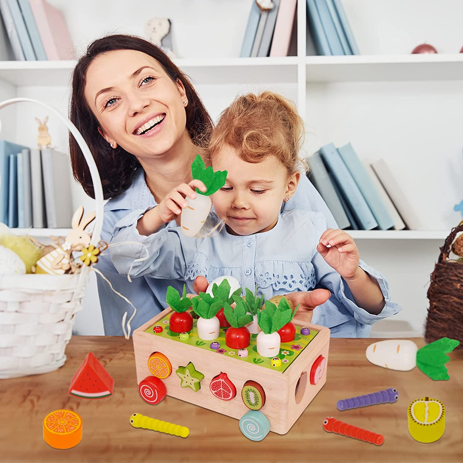 Montessori Toys for Toddlers,Wooden Learning Education Toys，Sensory Toys with Carrots Harvest Game & Shape Sorting,Baby Toys for 1 2 3 4 Year Old，Gifts for Boys Girls image number 4