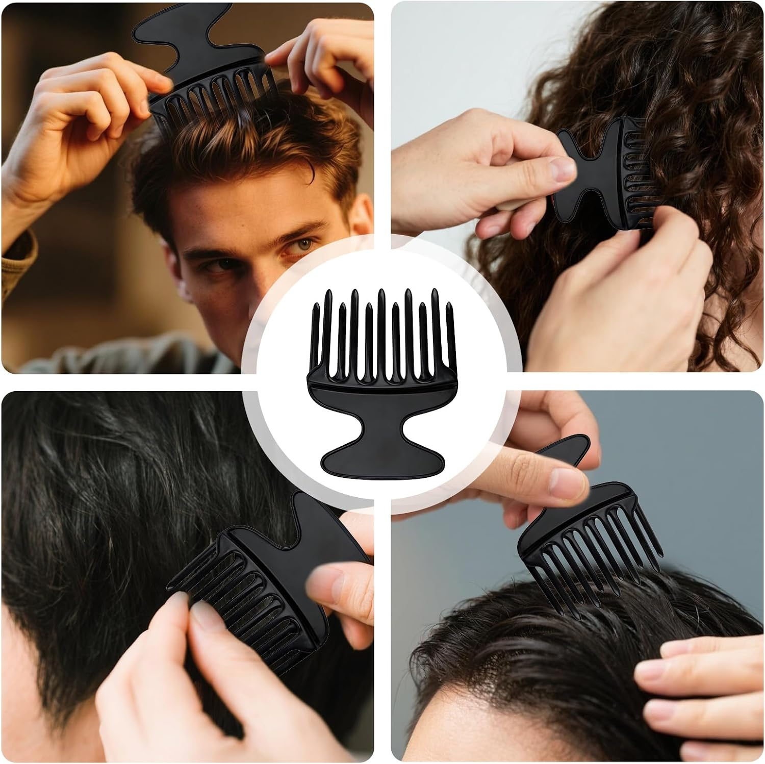 1 Piece Finger Styler Afro Comb Coarse Natural Curls Afro Comb Curling Comb Hair Comb Afro Pick Finger Styler Comb for Curls for Hairdressing Salon at Home - Black image number 4