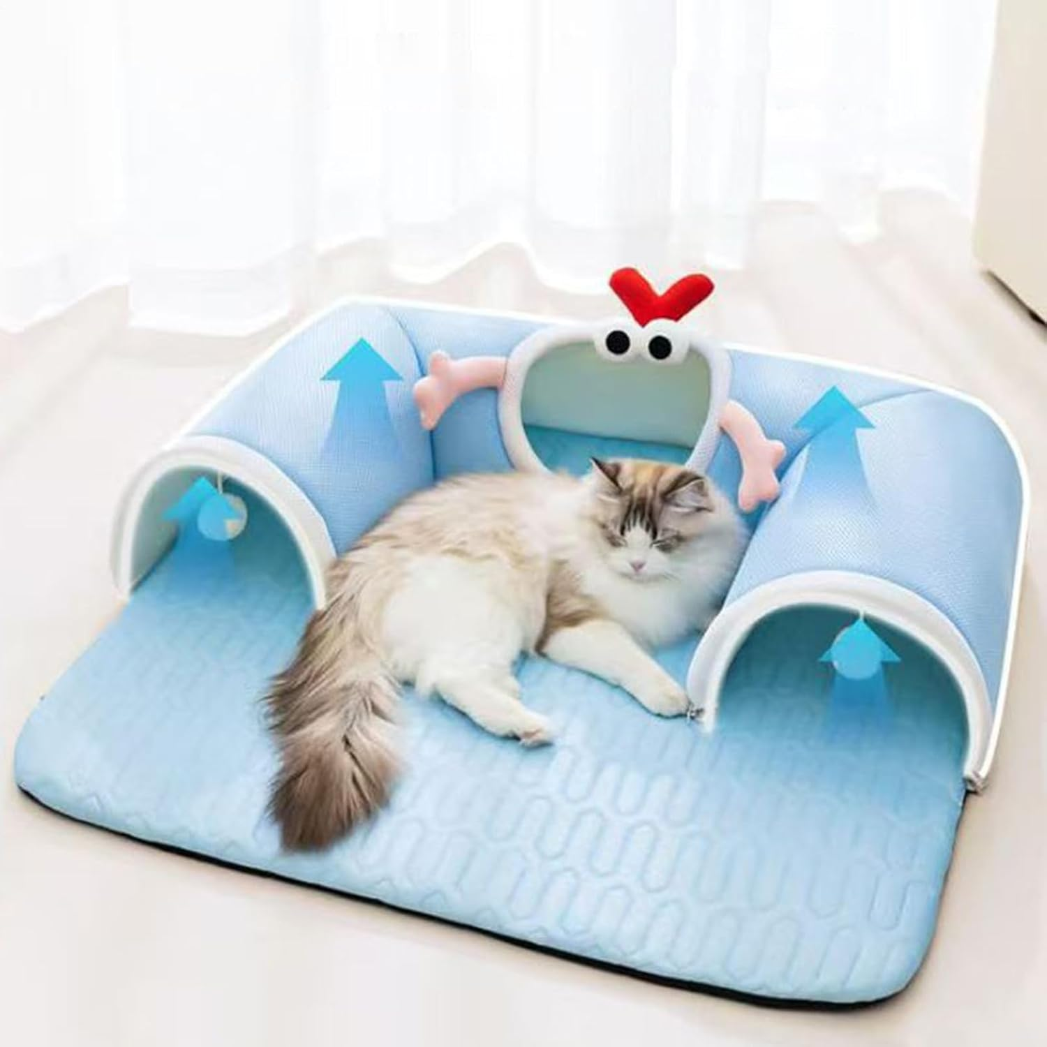 Cat Tunnel Bed,Large Cat Bed Cave with Tunnel | Breathable Nest Interactive Toys for Kitten Puppy Sleeping Boredom Sleeping Indoor Apartment Enrichment Winter Summer - M Blue image number 4
