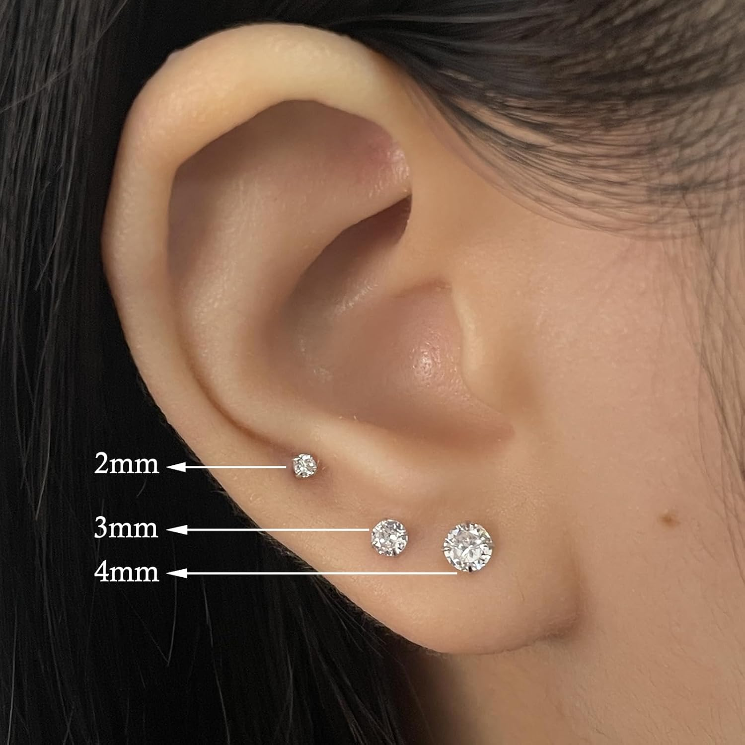 3 Pairs Sterling Silver Small Hoop Earrings Tiny Cartilage Earring Cubic Zirconia Cuff Huggie Earrings Mini Hoops Earrings Piercing for Women Girls - 5 Hoop-8/10/12Mm And Stud-2/3/4Mm image number 2