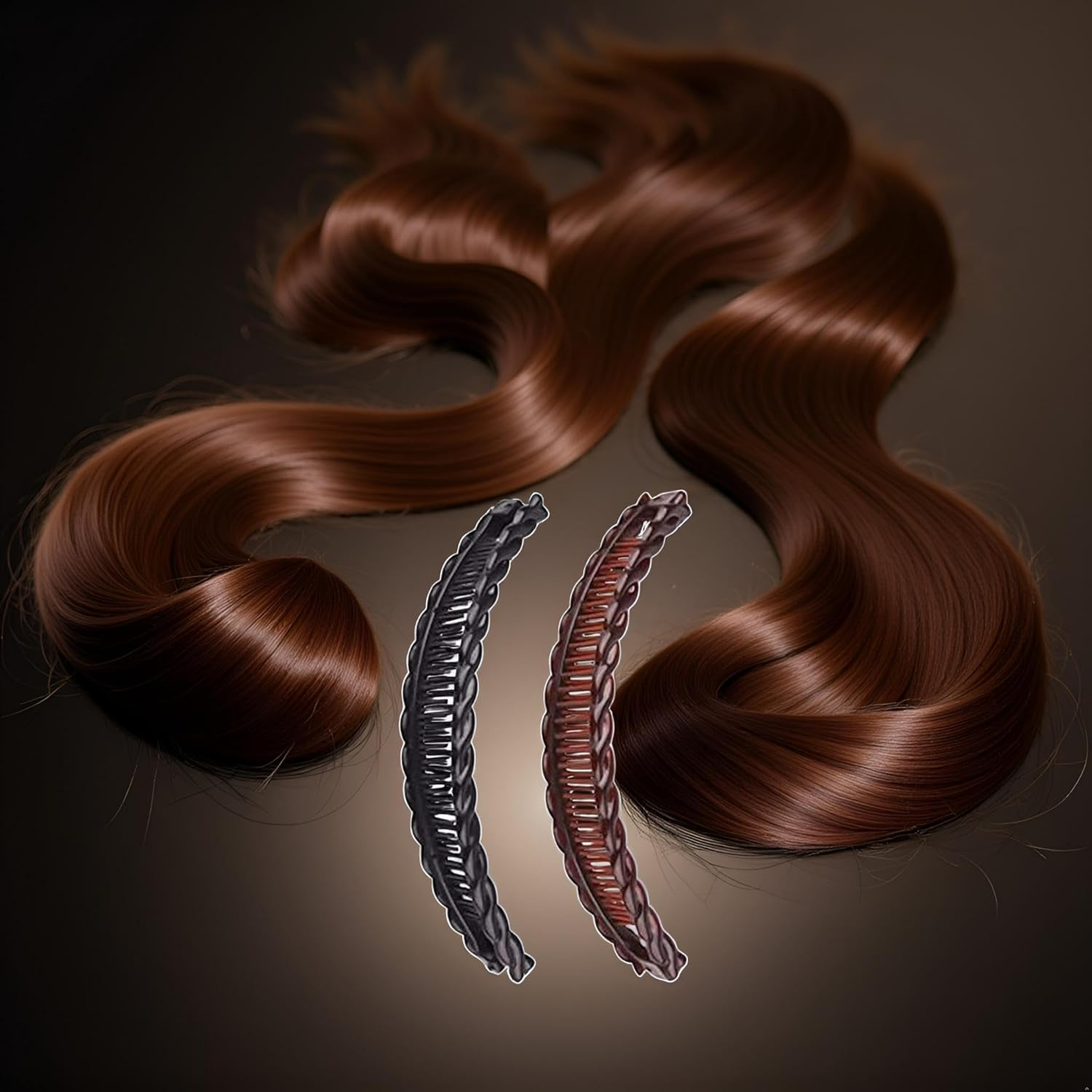 2Pcs Large Banana Clips Fish Clips Long Hair Clips Comb Grip Hair Accessories(Black and Brown) image number 1