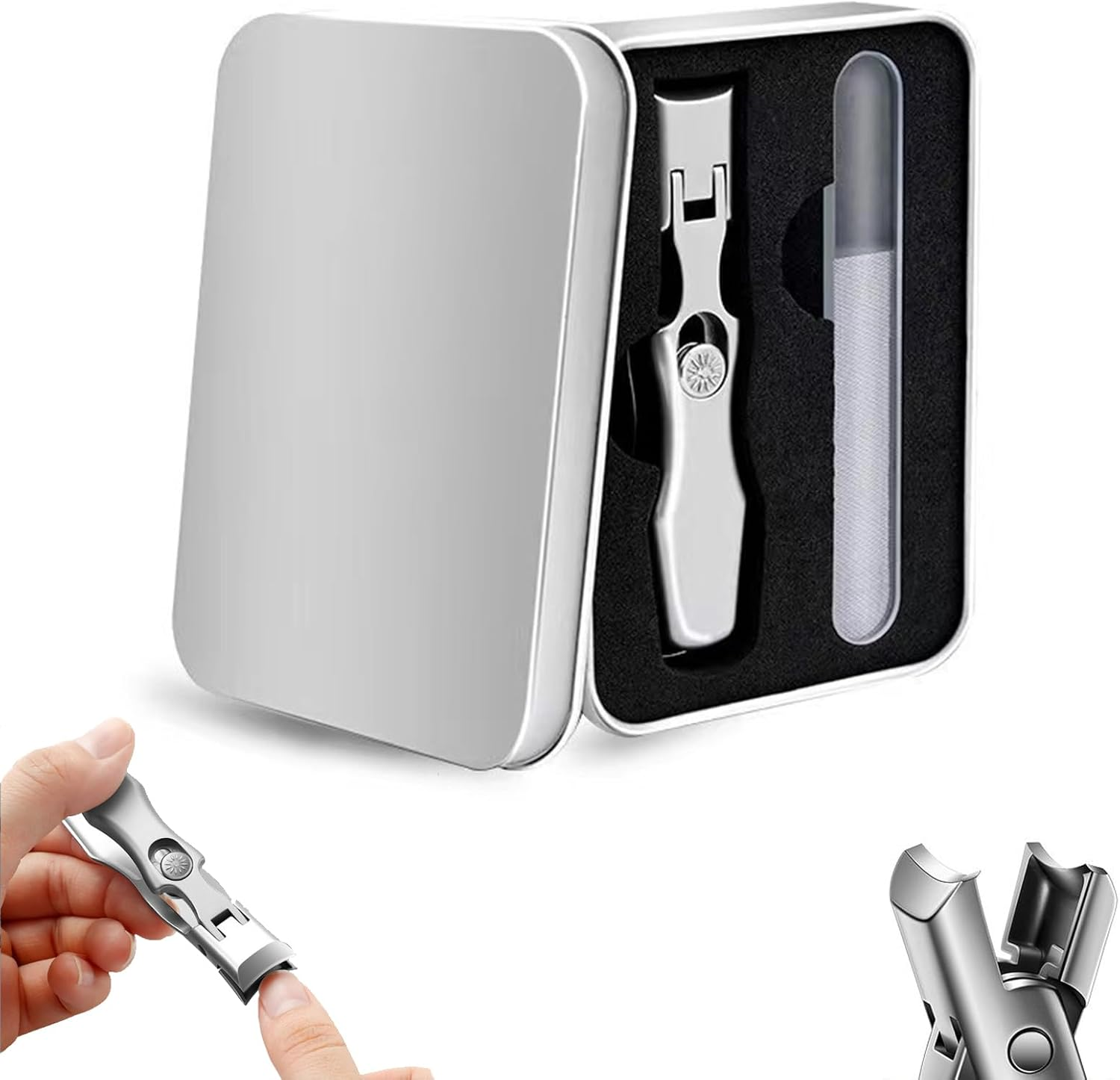 Mighty Clip Nail Clippers,Mightyclip Nail Clippers with Catcher File,German Nail Clippers for Men and Women,Mighty Clipper for Thick Toenails,Professional Heavy Duty Toe Clippers for Seniors (Silver)