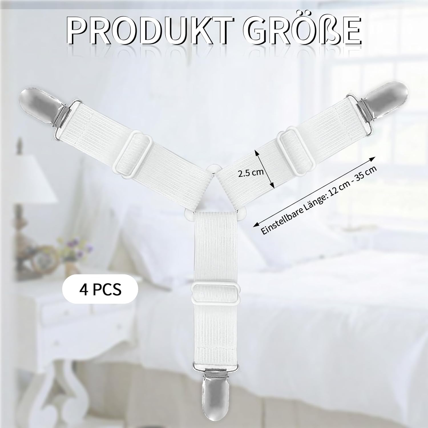 Alethron Bed Sheet Tensioners, Pack of 4 Adjustable Bed Sheet Tensioners, Elastic Bed Sheet Tensioners, Fitted Sheet Tensioners, Bed Sheet Tensioners, Bed Sheet Tensioners with Clip for Bed Linen, image number 4