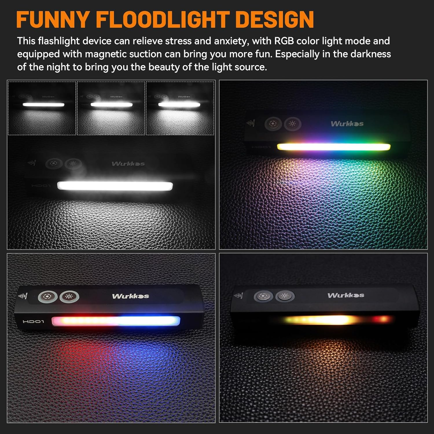 Wurkkos HD01 Flat EDC Flashlight with RGB Light and Green Beam,1200 Lumens Rechargeable EDC Flashlight,Triple Light Sources Pocket Lights,Magnetic Flashlight for Outdoors,Work,Emergency - Hd01 - Black image number 4