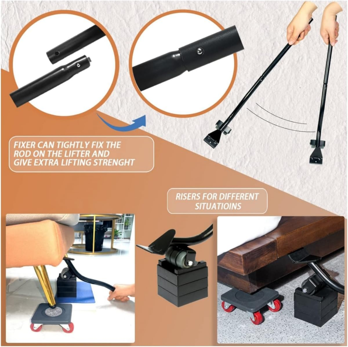 9SHOME 4Pack Furniture Mover with Wheels & Furniture Lifter Set, 360&deg; Rotation Wheels, 400 Kg Capacity image number 5