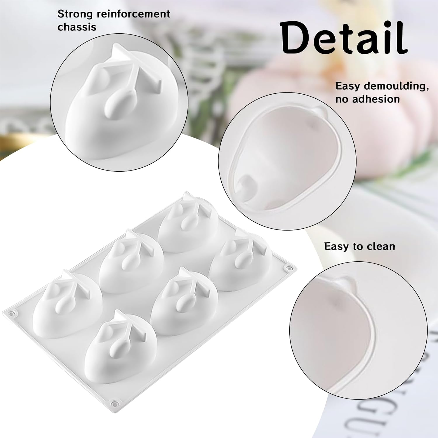 Newmemo 6 Cavity 3D Easter Silicone Bunny Chocolate Mold, Silicone Rabbit Mold, Easter Rabbit Bunny Baking Mould for Mousse Cake Pudding Jelly Dessert Fondant Cheesecake Soap Ice Tray - White image number 6