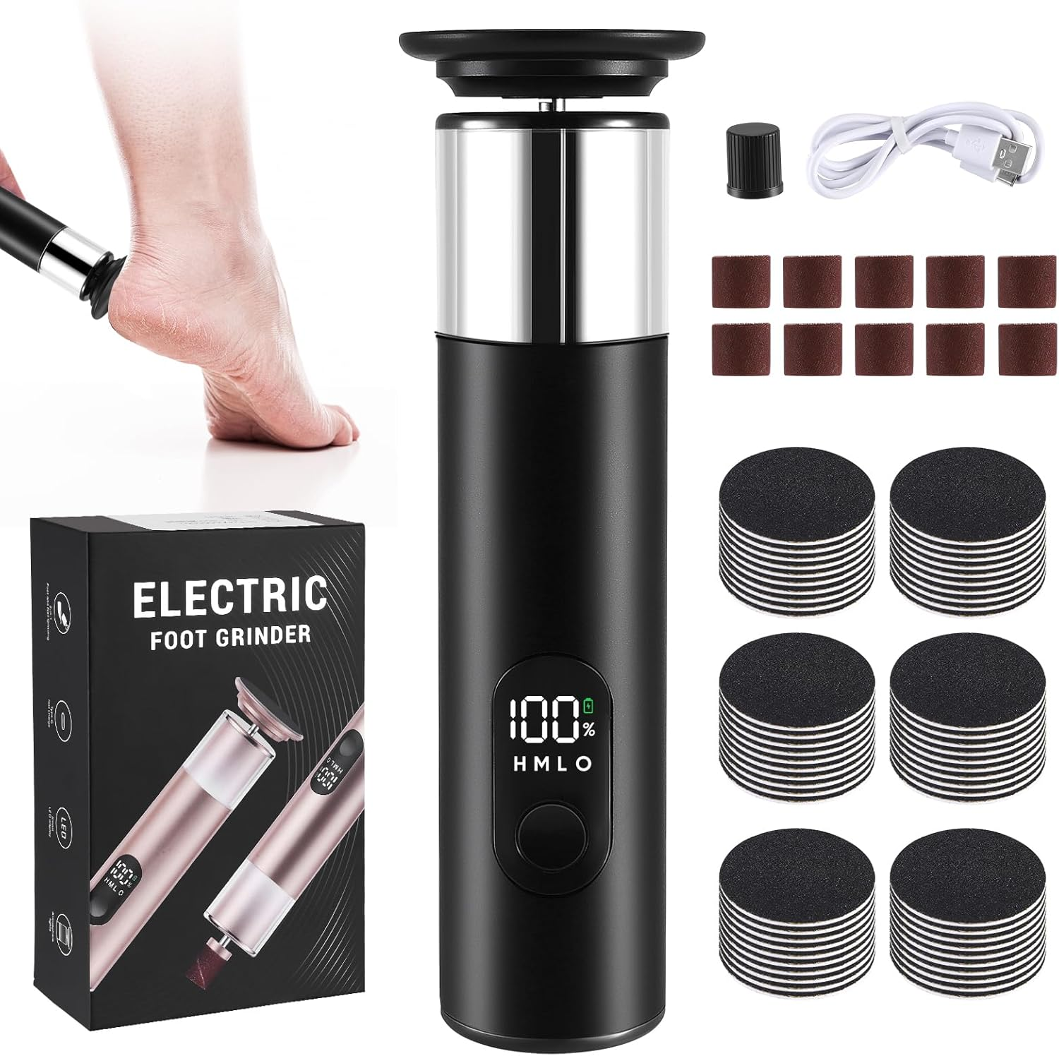 Electric Callus Remover, 2 in 1 Professional Callus Remover, Electric, Rechargeable, Adjustable Pedicure Foot File with 60 Pieces and 10 Pieces Polishing Disc Replacement image number 3