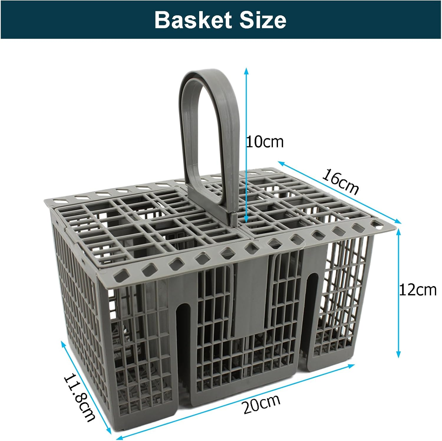 Veldtek Dishwasher Cutlery Basket with 8 Compartments and Handle, Dishwasher Silverware Utensil Basket Cutlery Rack Replacement, Grey (8-Slot) - 8-Slot image number 3