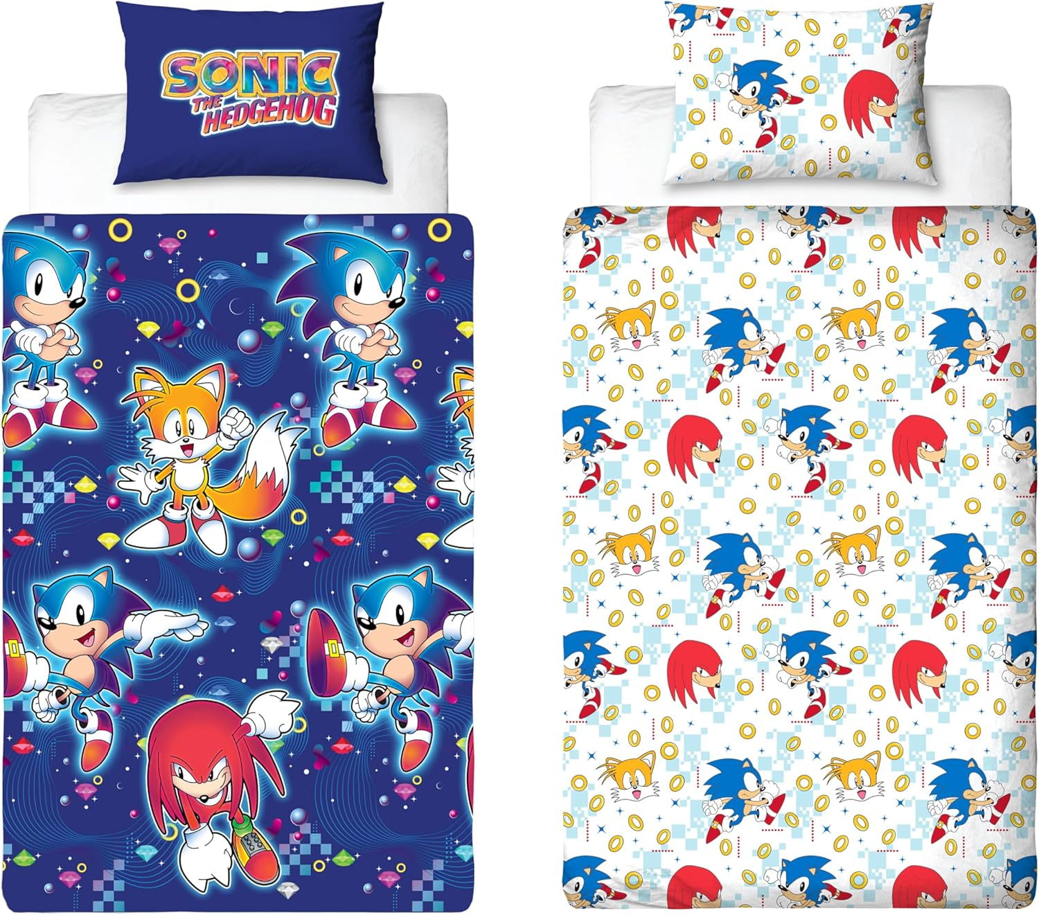 Sonic the Hedgehog Official Single Duvet Cover Set | Liquid Design Reversible 2 Sided Bedding Including Matching Pillow Case | Gaming Single Bed Set Blue with Tails and Knuckles image number 1