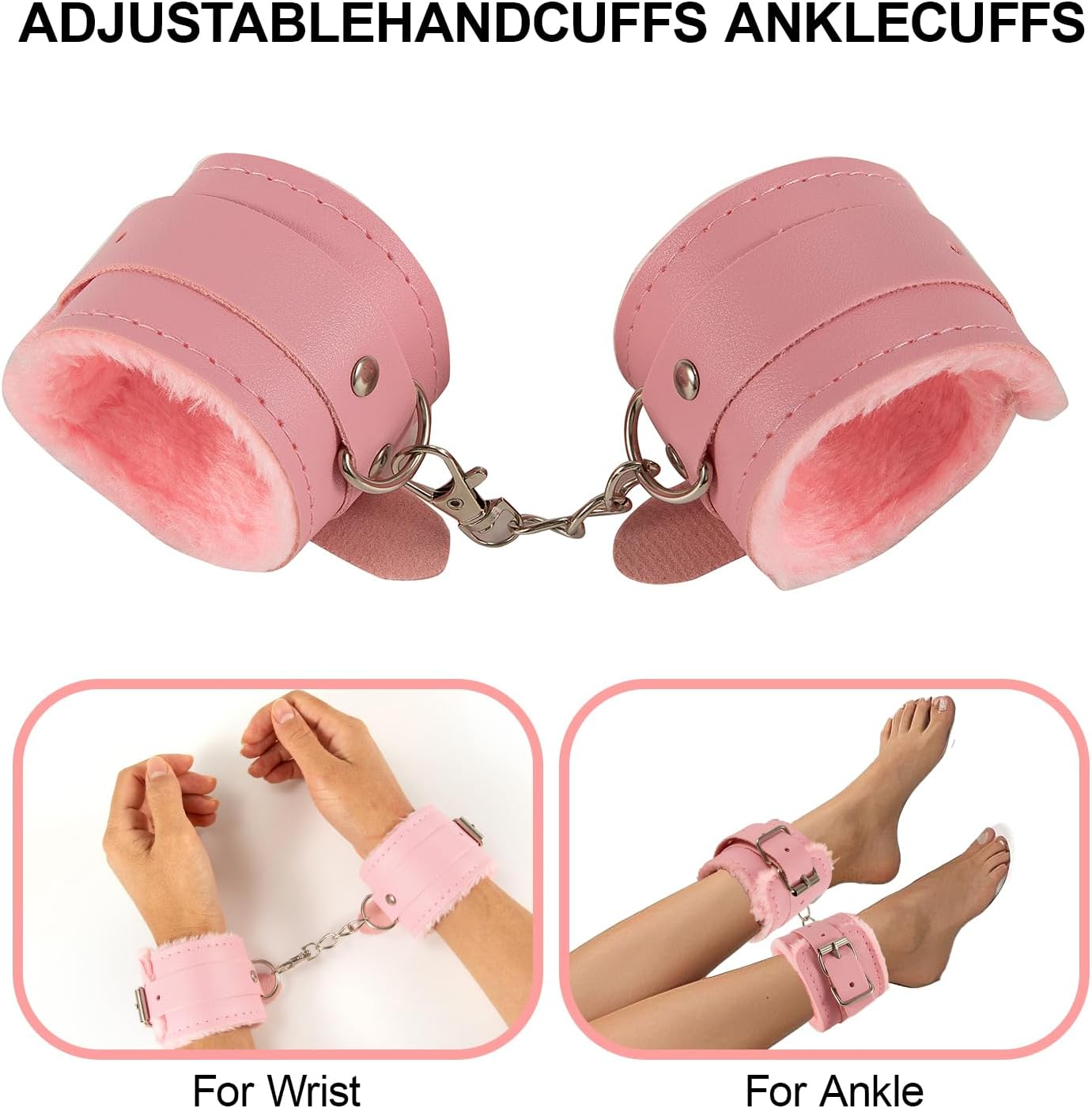 Sexy Plush to Y Handcuffs, Sexy to Y Handcuffs for Couple Cosplay - Police Prop, Fluffy Fitness & Ankle Shackles with Cosplay Belt Hand(Pink) - Purple image number 3