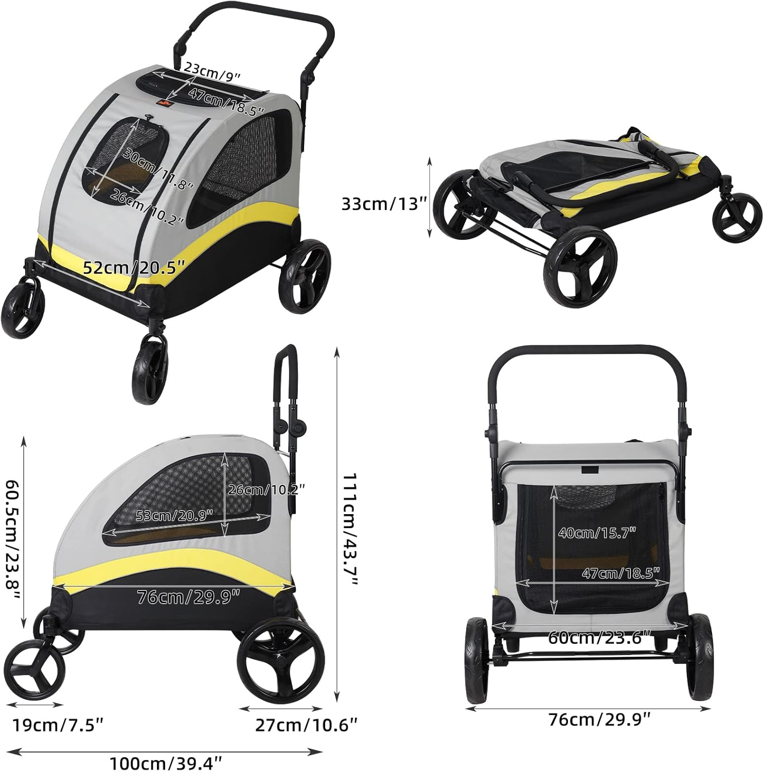 4 Wheels Pet Stroller Breathable Large Dog Pushchair Cat and Dog Trolley with 78Cm Entry Door Load up to 42Kg image number 2