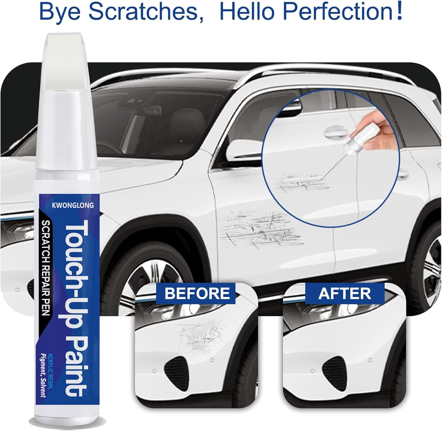 Polar White 149/9149 Touchup Paint Compatible with Mercedes-Benz, 2-In-1 Scratch Repair Pen Exact Color Match, Car Scratch Repair Pen image number 4