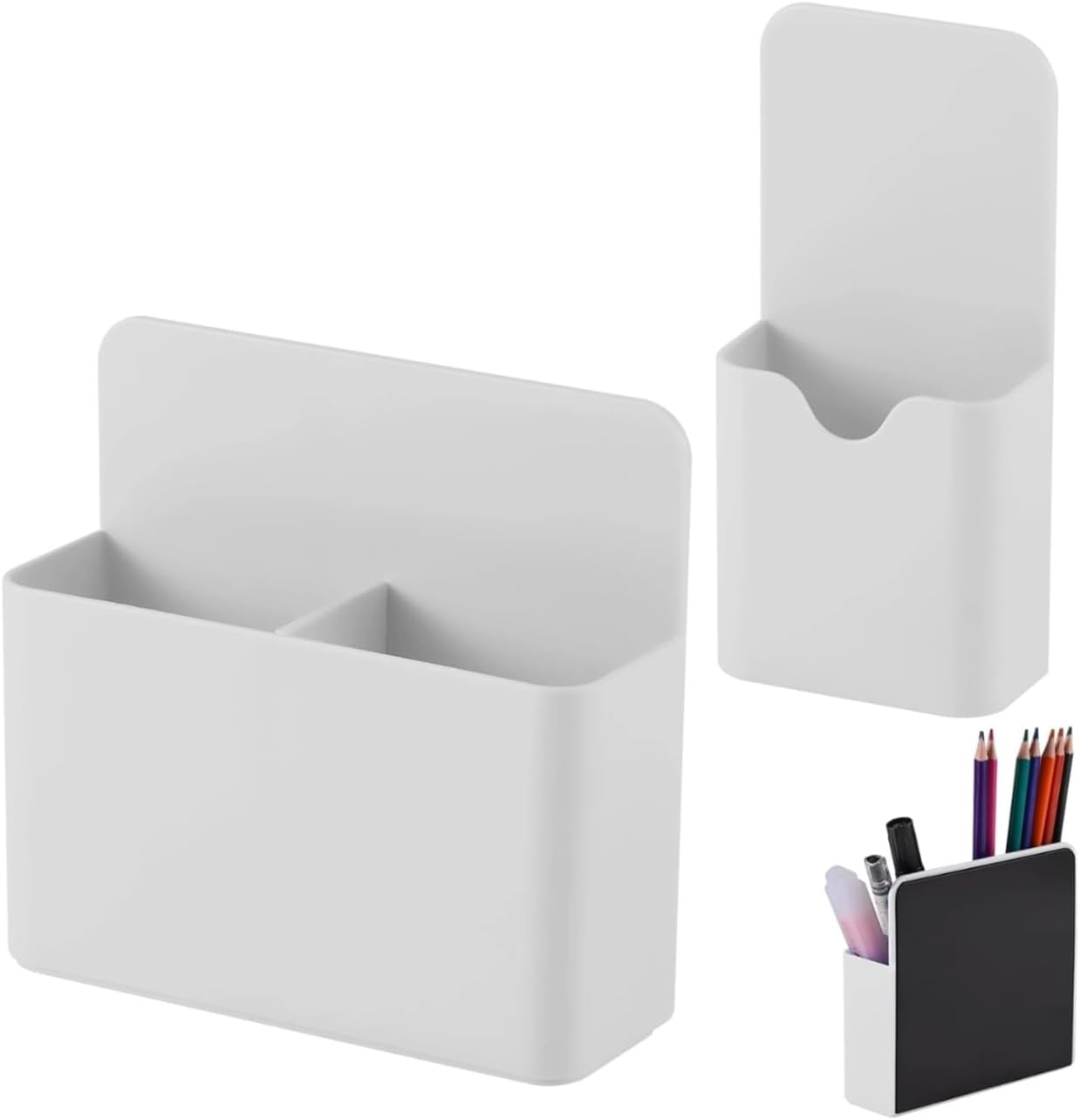 Magnetic Pen Holder,2 Pack Dry Erase Marker Holder with Generous Compartments,Strong Magnet Storage Pencil Organizer for Refrigerator,Whiteboard,Locker Accessories (White (2)) image number 2