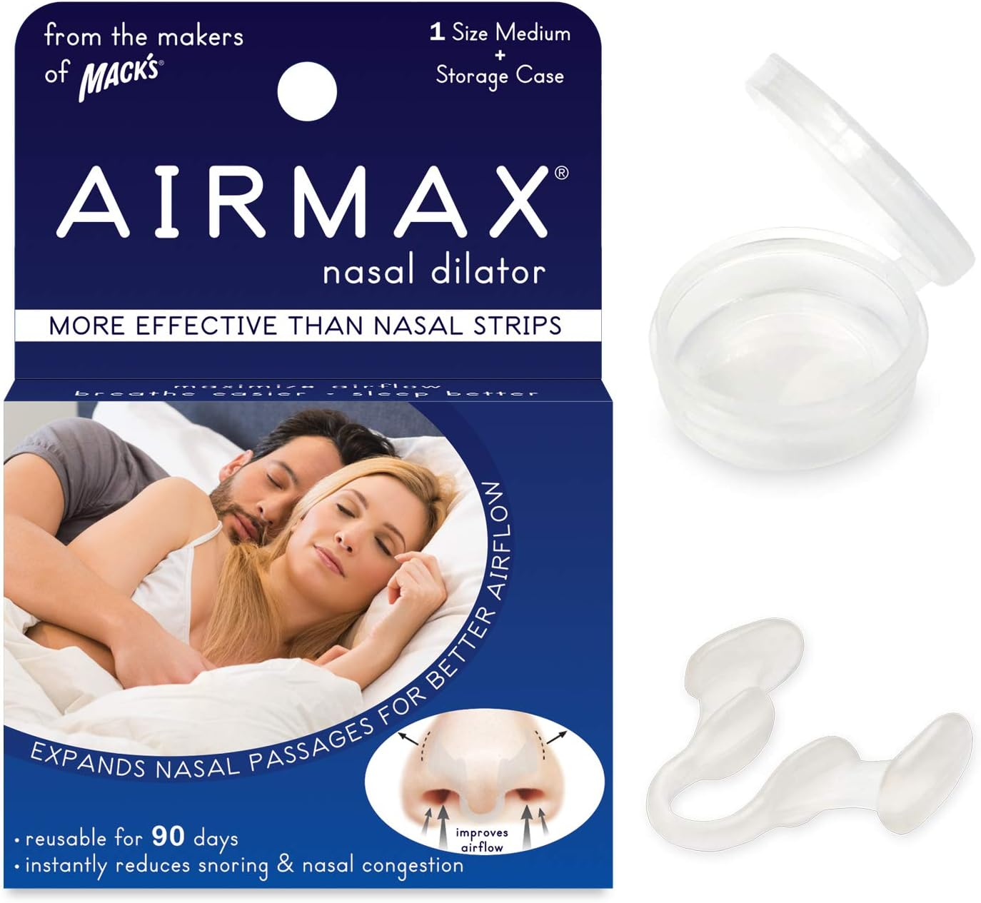 AIRMAX Nasal Dilator for Better Sleep - Natural, Comfortable, anti Snoring Device, Snoring Solution for Maximum Airflow & Easier Breathing (Medium - Clear) image number 3