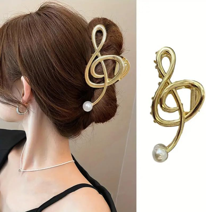 SAFIGLE Pack of 3 Metal Hair Clips Women'S Large Hair Clip with Music Notes Design and Faux Pearl Non-Slip for Thick and Thin Hair Versatile Hair Accessories