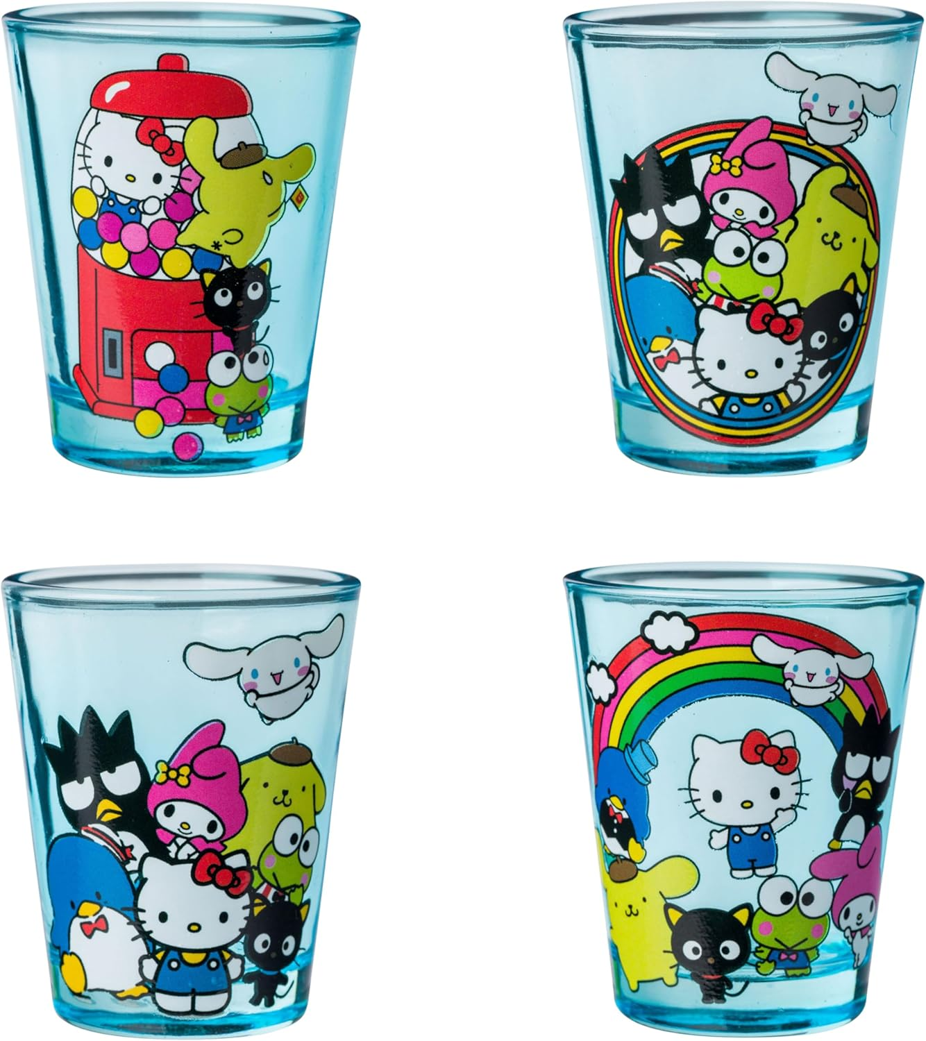 Silver Buffalo Sanrio Group Shot Set 4-Pack Mini Glass Set, 1.5 Ounces