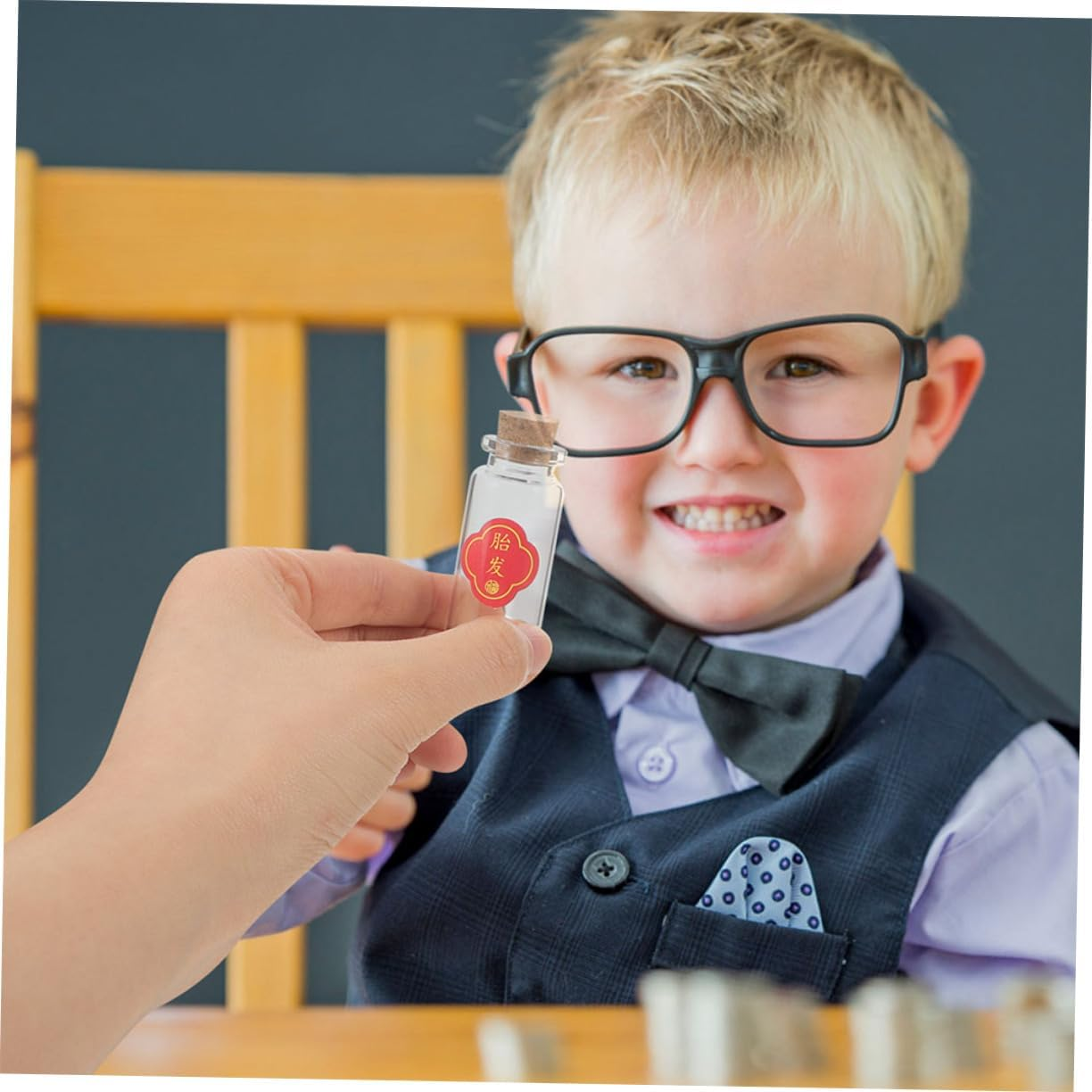 VICASKY Teeth Collection Box Fetal Hair Souvenir Newborn Keepsake DIY Wooden Box Glass Bottle for Umbilical Cord First Haircut image number 3