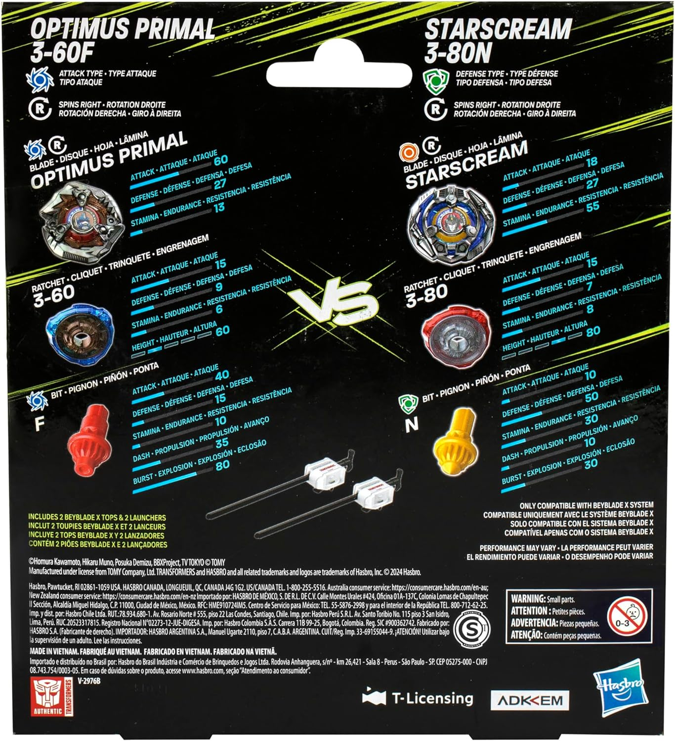 Hasbro Beyblade X Transformers Collab Optimus Primal 3-60F Vs. Starscream 3-80N Multipack