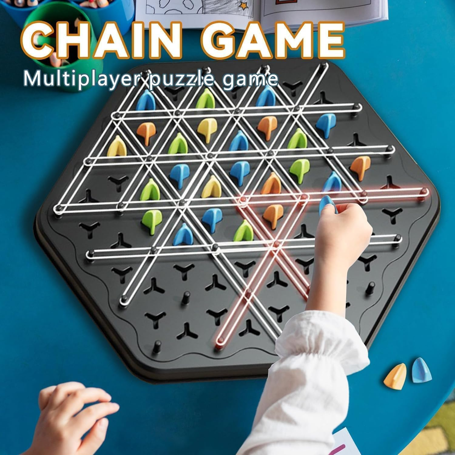 Chain Triangle Chess Game, 2 to 4 Players, Family Games for Kids and Adults, Board Games for Family Night image number 6