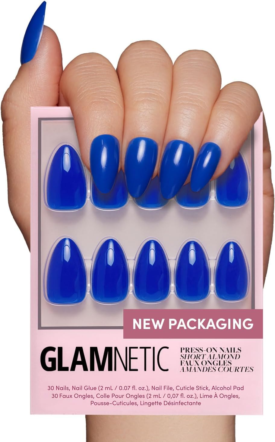 Glamnetic Press on Nails - Regal Blue | Opaque Dark, Moody Blue Short round False Nails, Reusable Stick on Fake Nails with Glue | Salon Quality | 12 Sizes - 30 Nail Kit