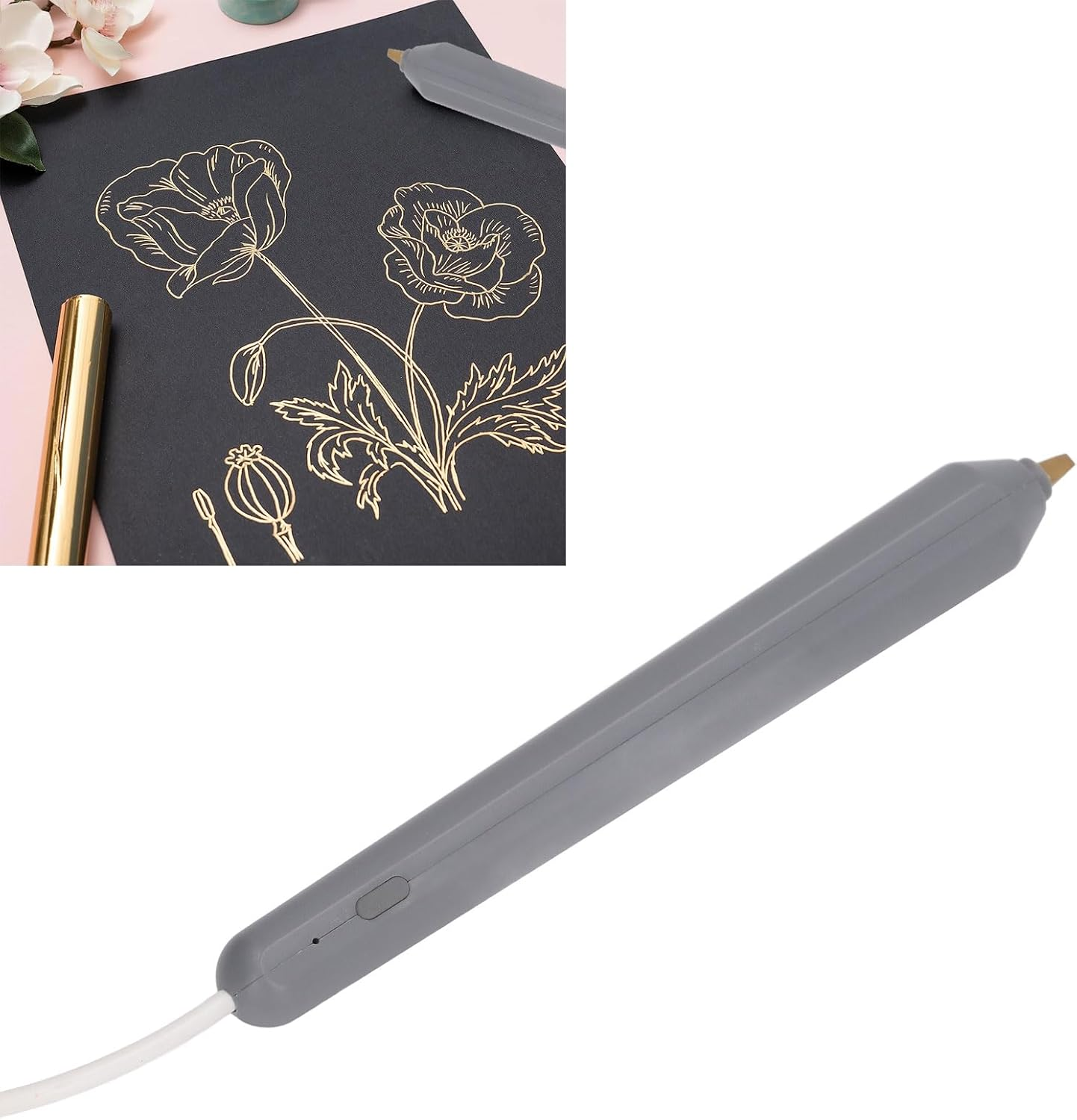 USB Hot Foil Pen, Foil Quill Starter Heat Foil Pen Set with 4 Heating Tips, Electric Embossing Pens Gold Foil Paper Roll Pen for Card Making DIY Handcrafts image number 1