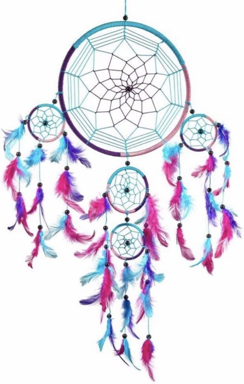Dream Catcher Wall Hanging Large Multi Colour Handcrafted Dreamcatcher Traditional Style Decoration Coloured Feathers 27Cm X 80Cm