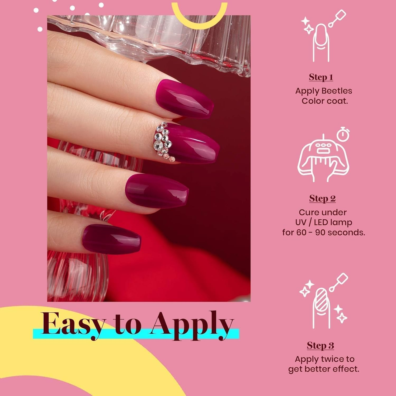 Beetles Burgundy Red Gel Nail Polish, 15Ml Dark Wine Colour Gel Polish, Soak off UV LED Nail Art for Winter Manicure DIY image number 3