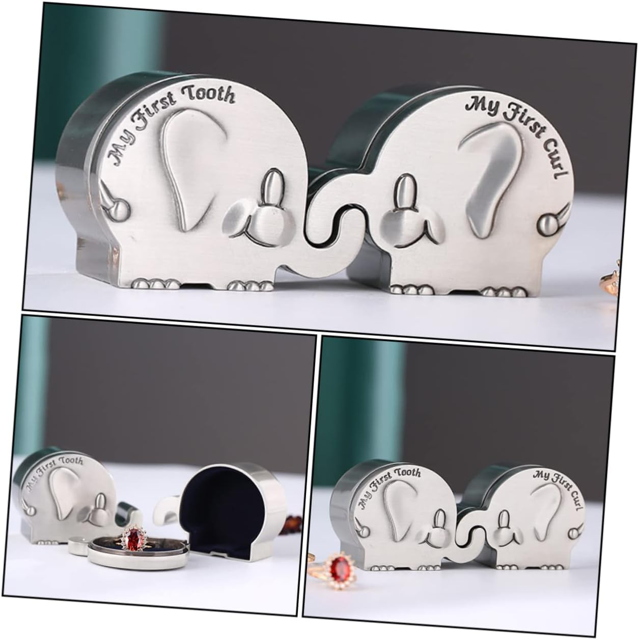 1Pair Lovely Elephant Shape My First Tooth and Curl Keepsake Box for Newborns Durable Tooth Saver Box for Long Term Storage of Precious Memories