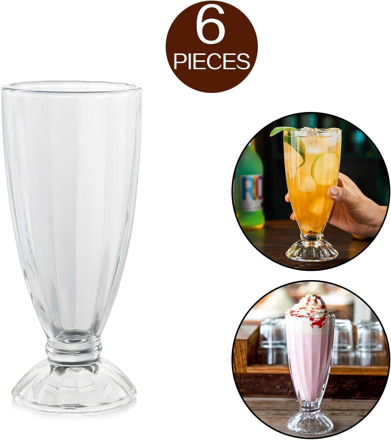 6Pcs Milkshake Glasses Clear Old Fashioned Soda Sundae Dessert Glasses Footed Elegant Glass Ice Cream Cups Fruit Parfait Cups Trifle Party Glass Pudding Cup for Sundae,Snack,Cereal,Fruit,