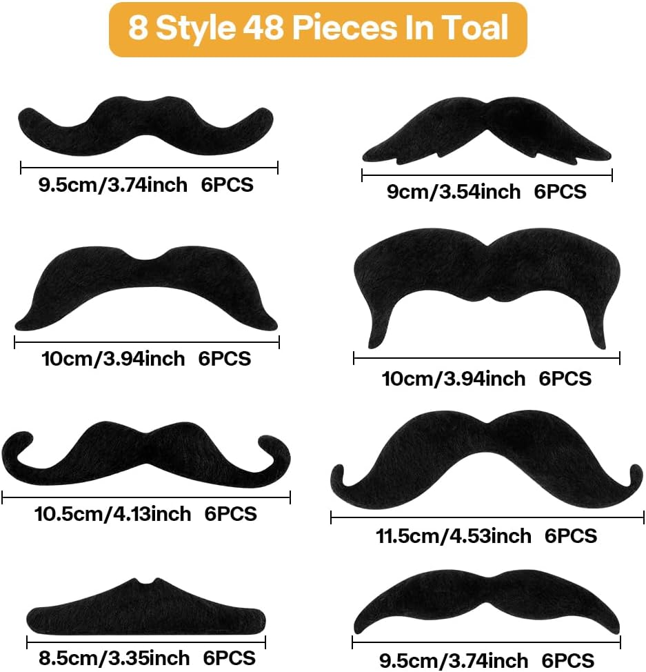48 Pcs Fake Mustache Fake Moustache Mustaches Self Adhesive Stick on Mustache Fake Beard Black Mustache Costume&hellip; image number 5