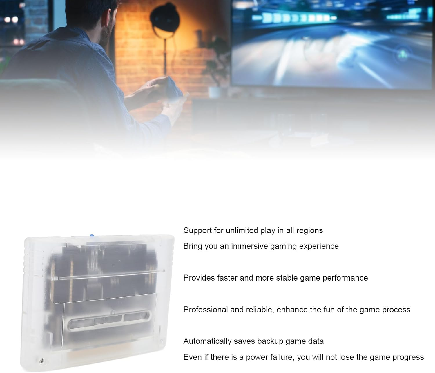 Game Cartridge for SNES for SFC Gaming Console, Professional 3000 in 1 8GB Memory Card Game Cartridge Supports FAT16, FAT32 File (Transparent White)