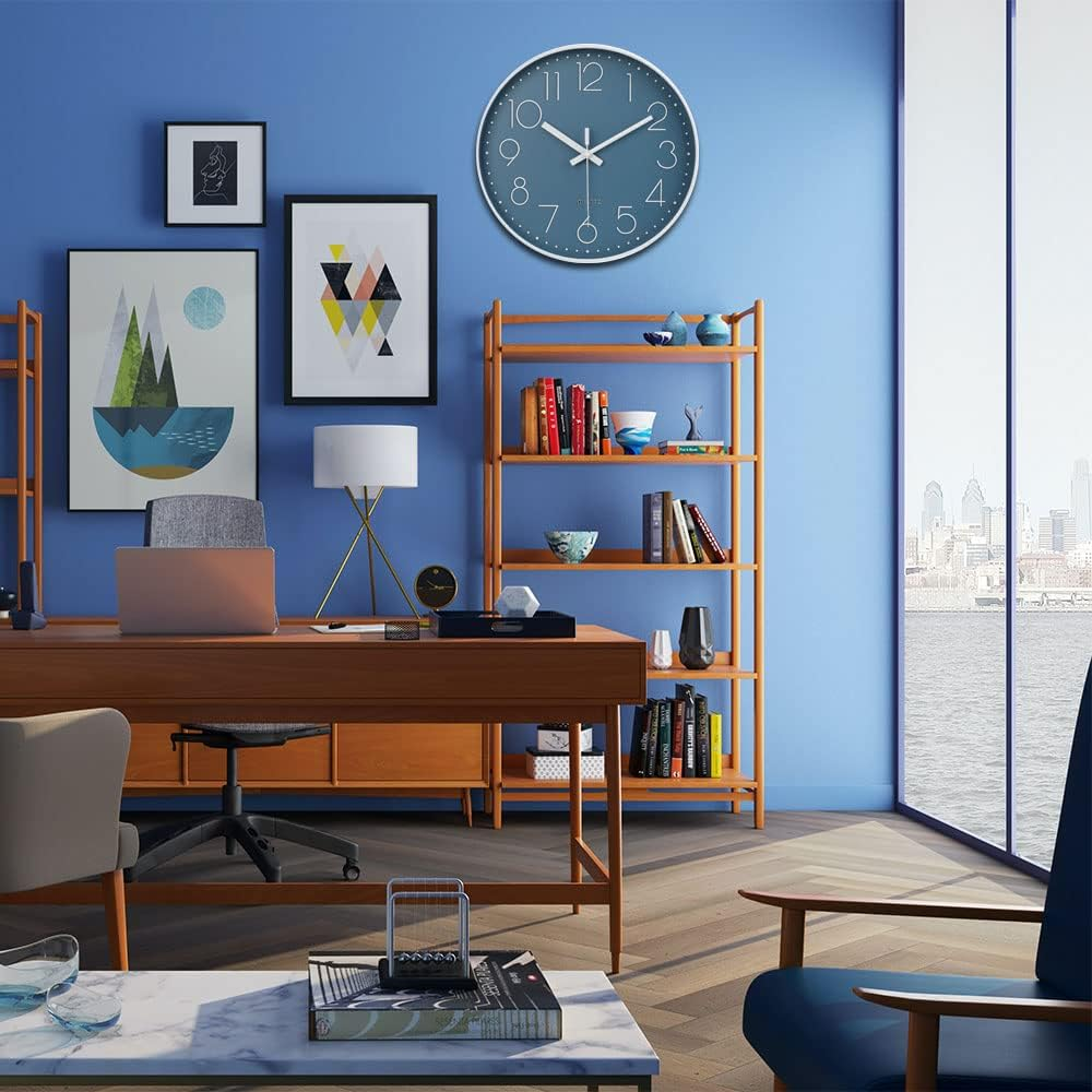 12 Inch Silent Non-Ticking Battery Operated Quality Quartz round Wall Clock Modern Decor Clock for Home Office Bedroom (Cerulean Color) image number 5
