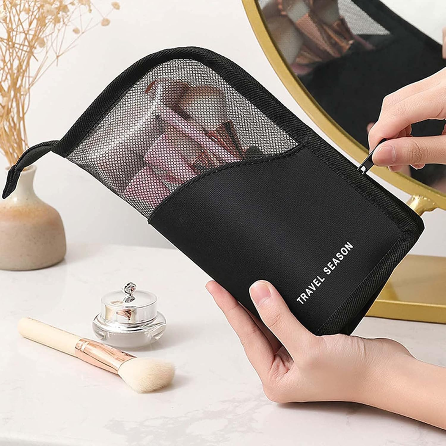 Cosmetic Bag | Portable Standing Makeup Brush Holder | Makeup Brush Case for Artists, Portable Cosmetic Bag, Brushes Not Included, Storage Organizer - Black image number 5