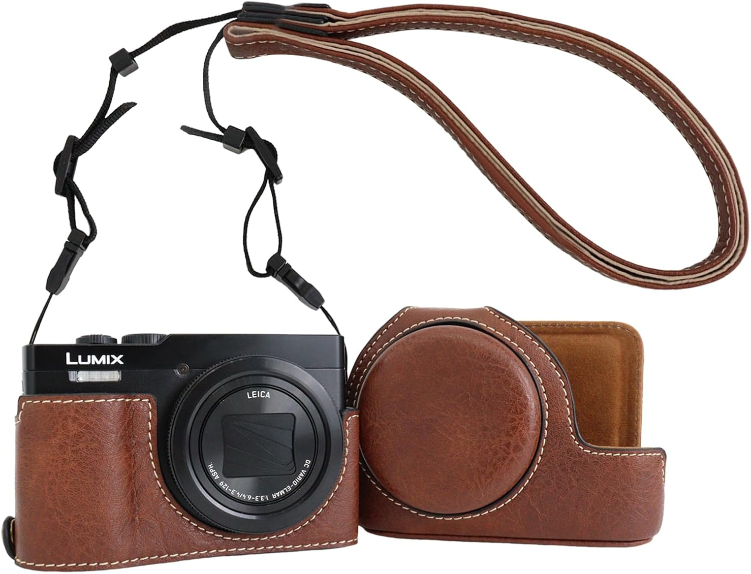 Rieibi TZ99 Camera Case, PU Leather Camera Case for Panasonic Lumix DC-TZ99/ZS99 Digital Camera, Detachable Protective Case with Adjustable Shoulder Strap, Beauty Cover