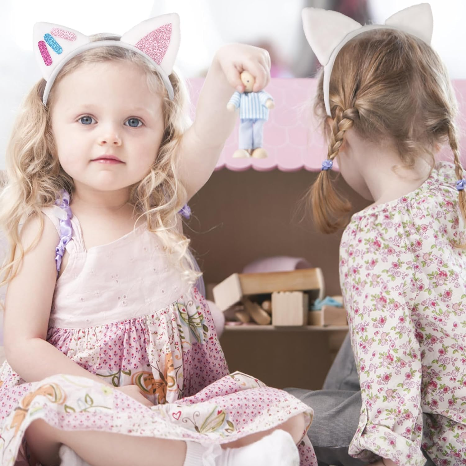 Cat Ears Headbands for Kids 4Pcs Cat Ears Preschooler Cat Cosplay Toddler Halloween Headband Glitter Hairband Accessories Birthday Party Supplies image number 1