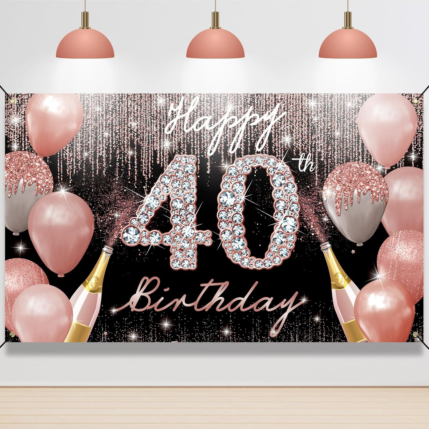 PHXEY Happy 40Th Birthday Backdrop Banner, 40Th Birthday Decoration for Women Rose Gold, 40 Year Old Birthday Party Yard Sign Photo Booth Props Background Poster, Forty Bday Decor, Fabric, image number 5