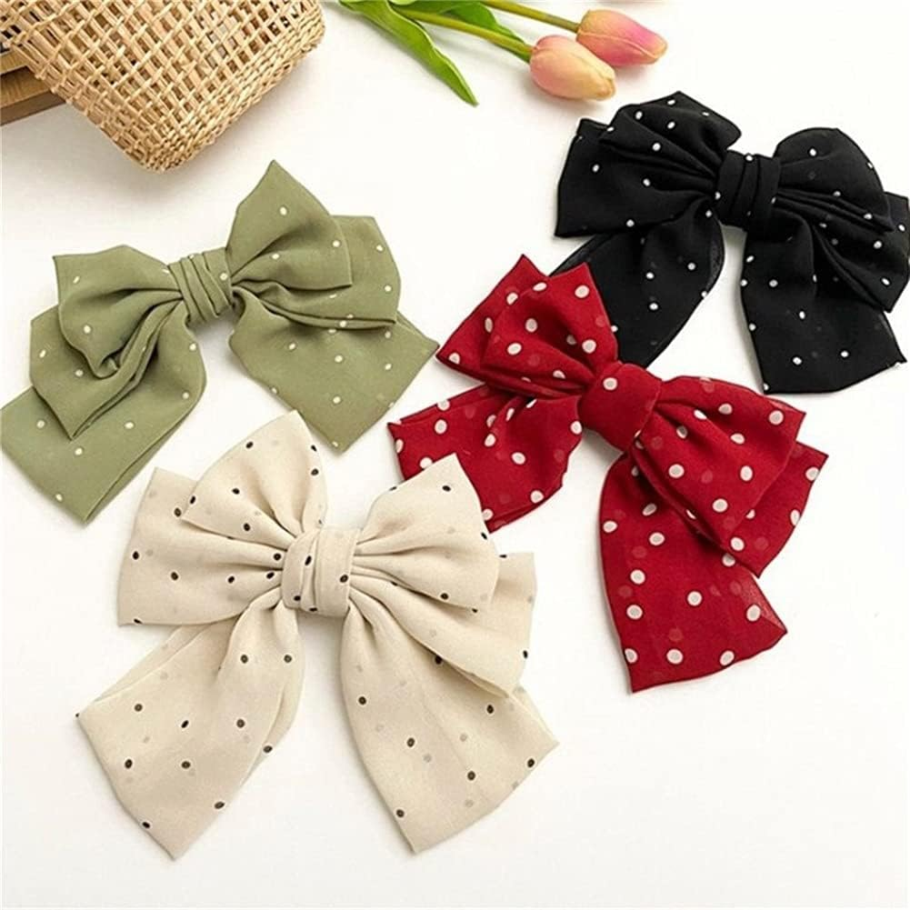 Crystal Hair Accessories,Clips Hairpins,Clip Plate,2Pcs Red Wave Dot Big Bow Fabric Hairpins Female Elegant Party Floral Hair Accessories Wholesal (Color : Black) (Color : Black) image number 4