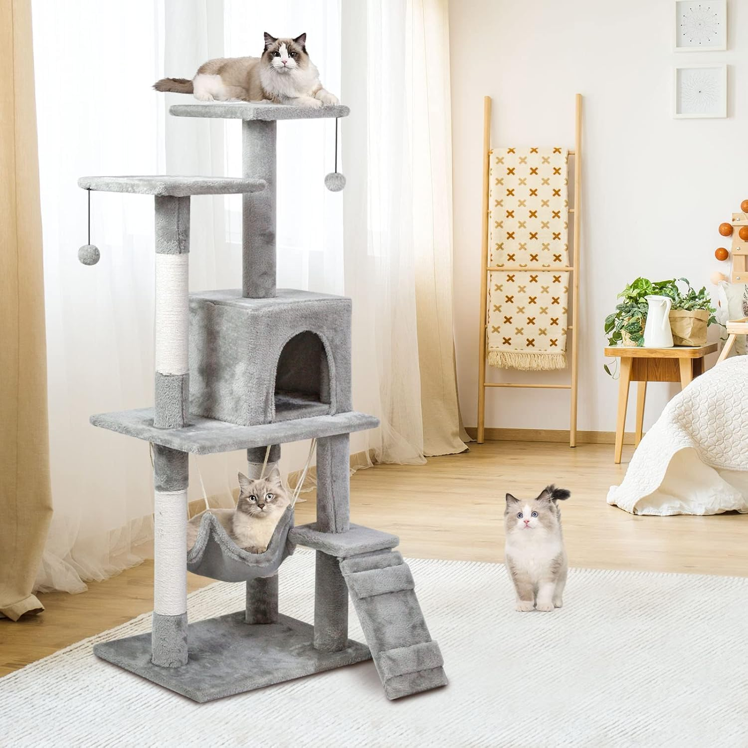 Cat Tree Tower, Cat Condo with Sisal Scratching Post, Activity Centre Cat Climbing Tree with Cat House, Hammock, Sisal Posts, Ladder, and Rest Place for Kitty Kitten (120&times;54&times;30Cm) image number 2