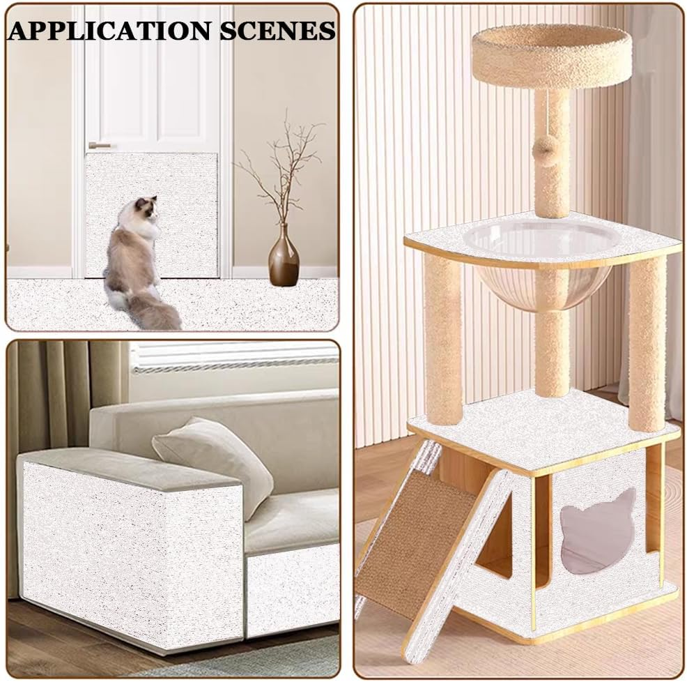 HOBBIESAY 1Roll Floral White Cat Scratch Mat 15.75&times;78.74&times;0.12" Cats Claws Scratchs Pads Trimmable Cat DIY Climbing Cats Scratch Mat Couch Protector from Pet Claws for Furniture Couch or Wall Protector image number 3