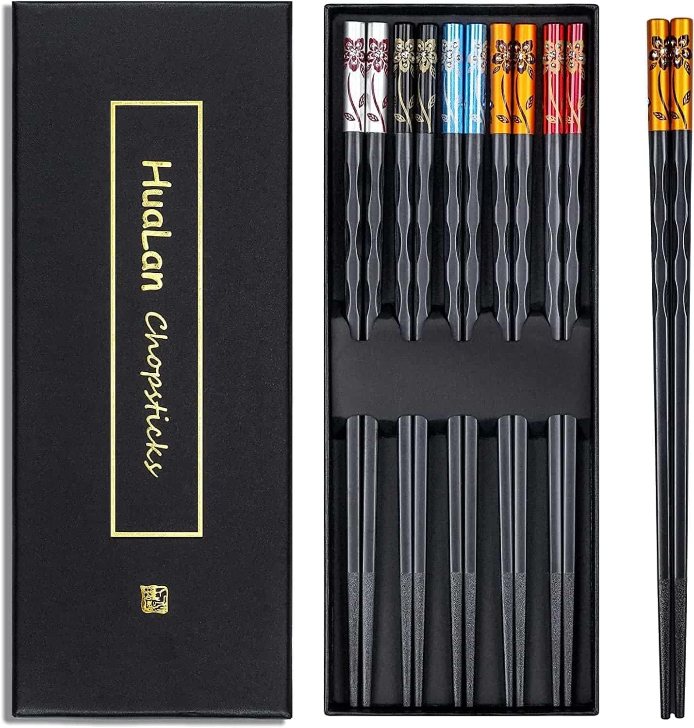 Fiberglass Chopsticks Series - Japanese Non-Slip Chopstick, Reusable Chop Sticks Dishwasher Safe, 5 Pairs, Gift Set, 9.9 Inches, Spring Flower - Family image number 3