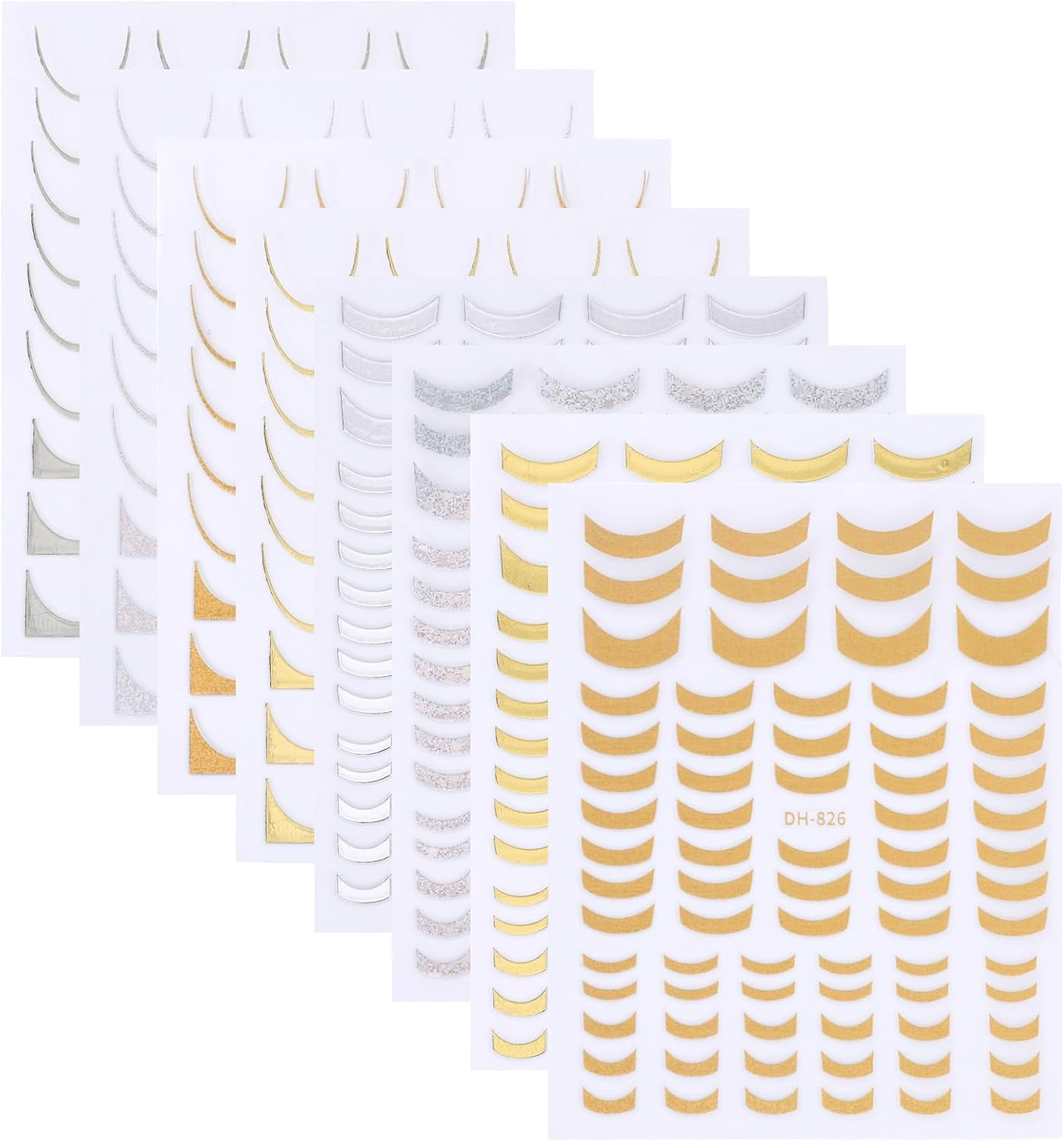 8 Sheets Glitter French Tip Nail Stickers, 3D Self-Adhesive Nail Decal with Curved Lines Design Women DIY Manicure Decoration Supplies image number 4