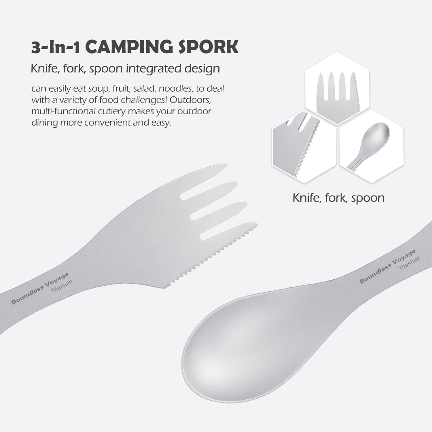 Boundless Voyage Titanium Spork Camping Spoon Fork Knife Combo with Bag Reusable Travel Utensils Ultralight Portabale Flatware for Outdoor Backpacking Hiking Picnic image number 3