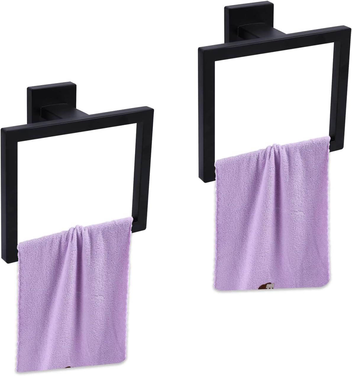 2Pcs Towel Holder for Bathroom, Matte Black Square Towel Ring Stainless Steel Wall Mounted Towel Holder Towel Rack Towel Hanger Towel Bar for Home Kitchen Bathroom Toilet image number 4