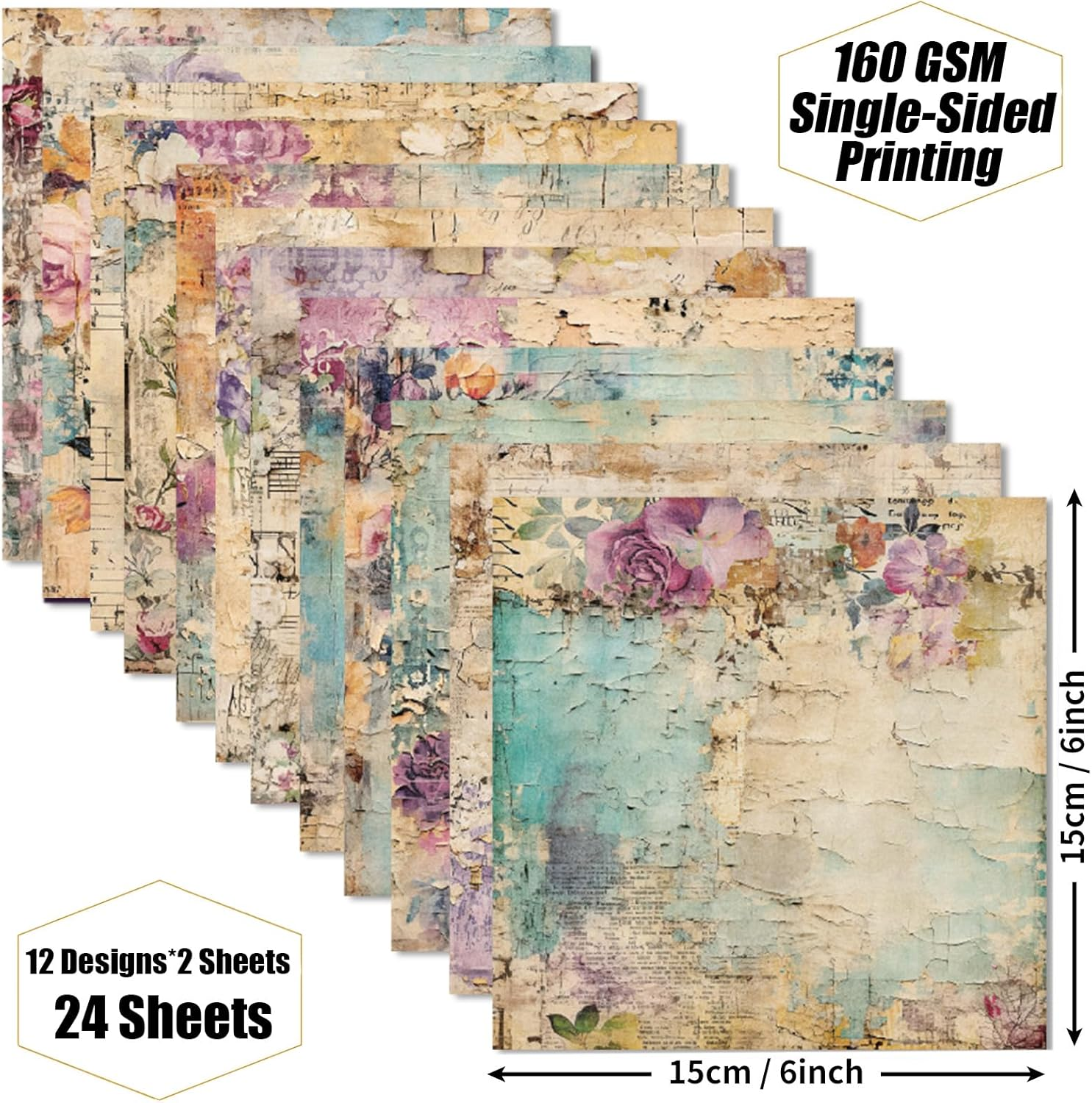 Vintage Floral Scrapbook Paper Pad - Flower Patterned Cardstock Paper Pads,6X6 Single-Sided Junk Journal Scrapbooking Paper for Card Making Cottagecore Picture Art Collage - Blue image number 2