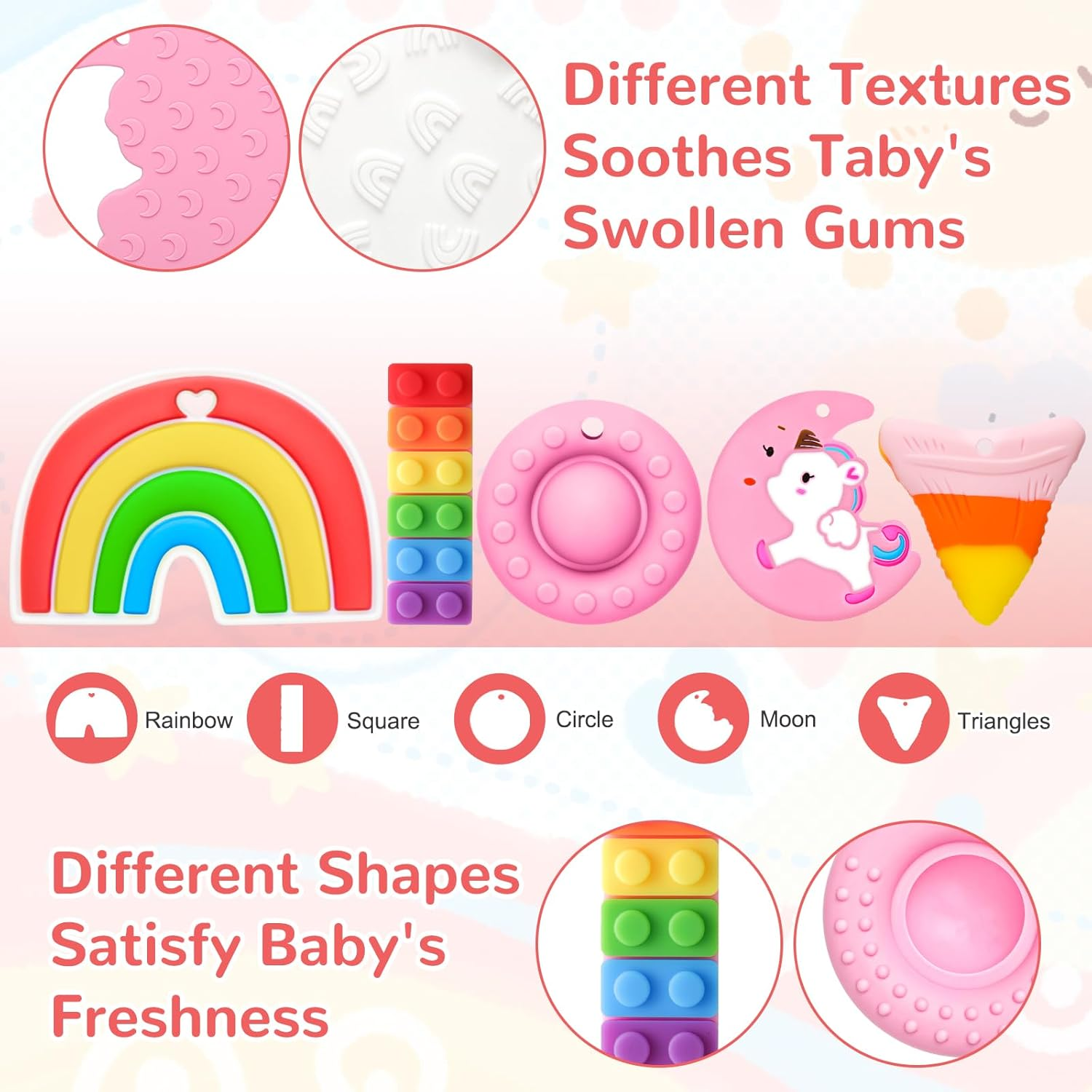 Chew Necklaces for Adults and Babies - Rainbow Building Blocks 5 Piece Set, Bpa-Free Silicone Sensory Chew Necklaces for Anxiety Relief, Easy to Hold, with Massage Blocks to Relieve Teething Pain image number 2