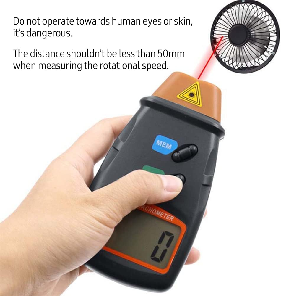 Tachometer, Eacam Handheld Digital Tachometer, 2.5-99999RPM Non-Contact Laser Rotation Speed Meter with Cloth Bag for Motors Fans Washing Machine Automobiles image number 3